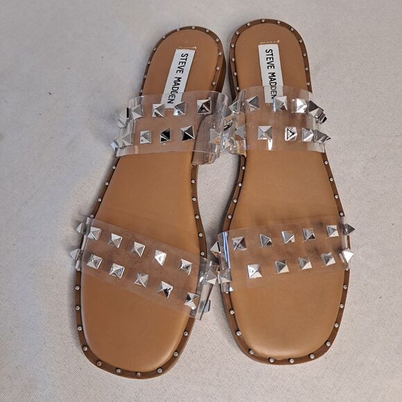 Steve Madden Clear Studded Sandals Womens Size 9.5M Goth Metal - Picture 5 of 7